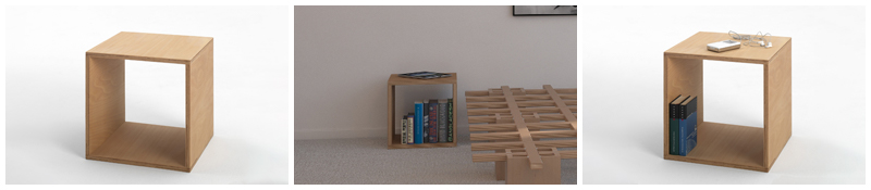 Der vielseitige Beistelltisch/Nachttisch Tojo „Cube“.